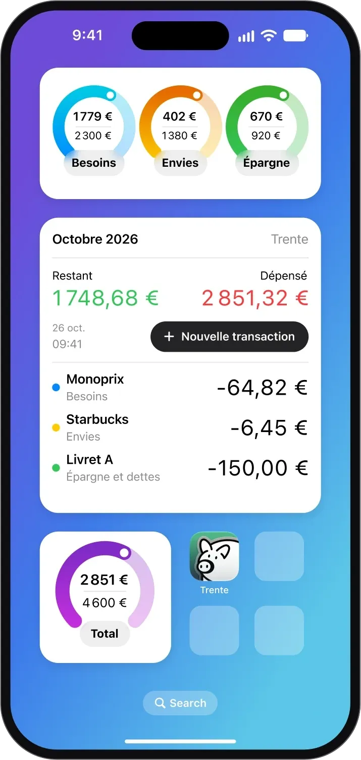 Écran d’accueil d’iPhone avec les widgets de Trente