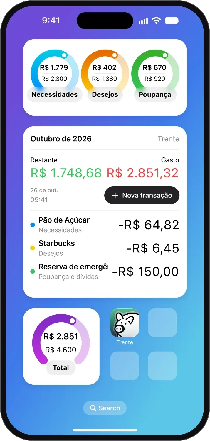 Tela de Início do iPhone com widgets do Trente